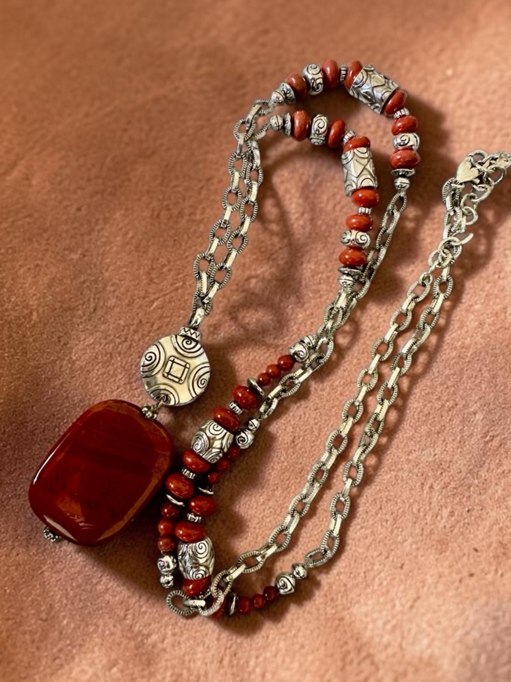 Brighton Red Jasper Bold Statement Necklace 35”